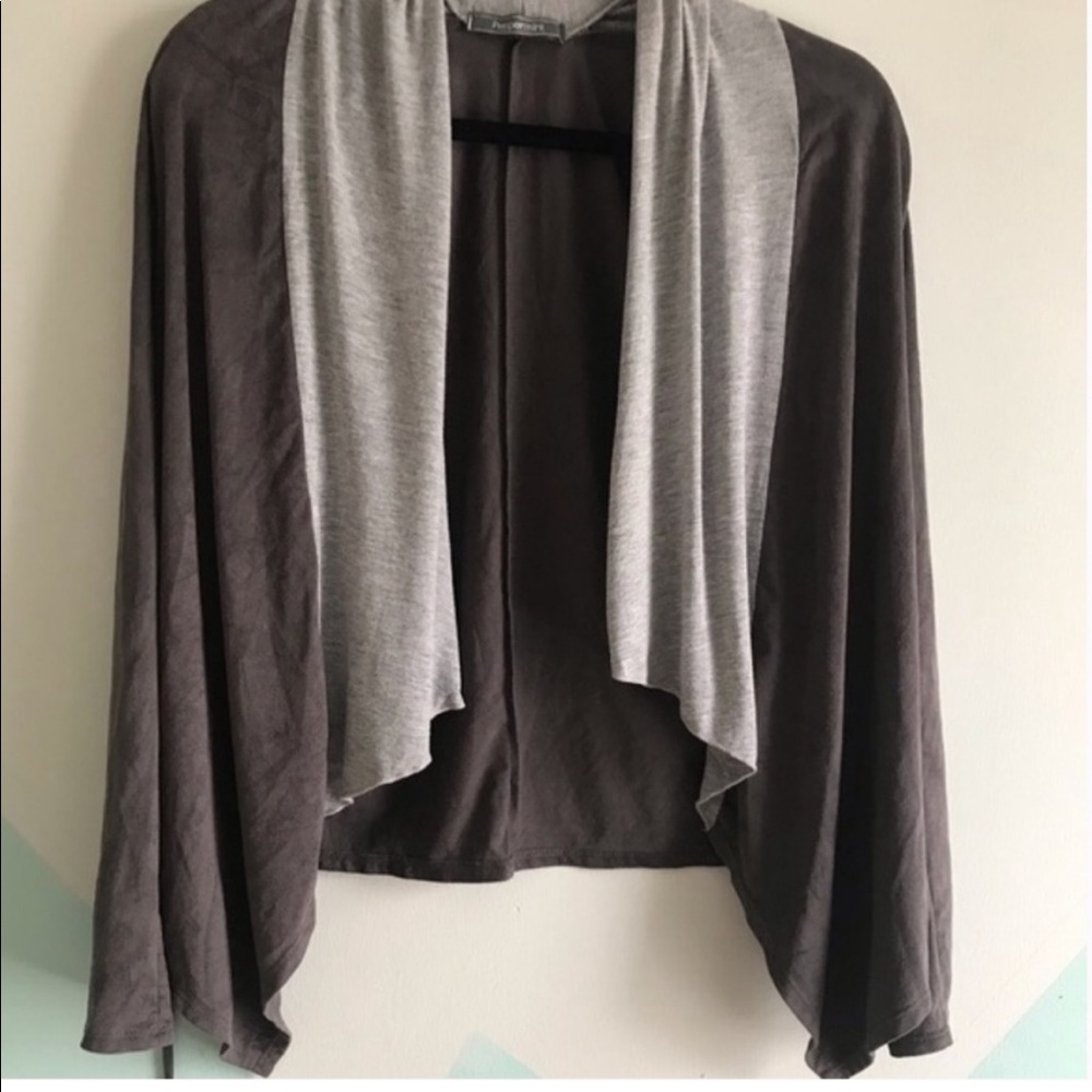 Brown gray two tone wrap sweater. Soft.